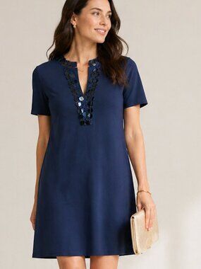 Lilly Pulitzer Navy Embellished Shift Dress Sequin Tunic Cocktail Occasion NWT